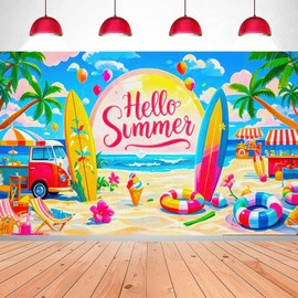 BlissYard Summer Banner Party Decorations Beach Party Decorations 71x43 Inches Beach Theme with Surfer and Ice Cream Design Perfect for Summer Indoor and Outdoor Events