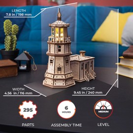 UGEARS Split Rock Lighthouse 3D Puzzle - DIY Miniature Building Kit Wooden Models for Adults to Build Yourself with LED Night Light - 3D Wooden Puzzles for Adults - Craft Gifts for Engineers - 295