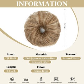 CJL HAIR 2PCs Small Cute Messy Bun Hair Piece for Thin Hair Women Girl Mini Synthetic Curly Bun Scrunchies Updo Hairpieces for Kids Sahara Beige
