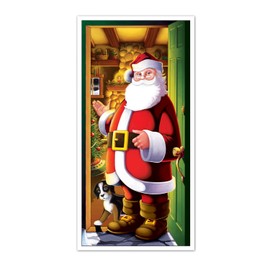 Beistle Printed Plastic Indoor Outdoor Santa Claus Cover for Front Door Home Holiday Christmas Decoration, 30" x 5', Multicolor