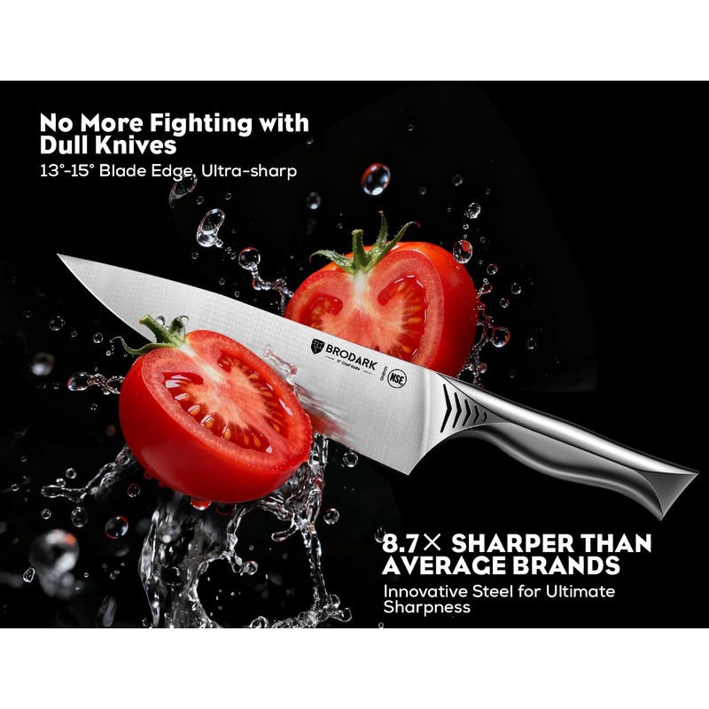 BRODARK Kitchen Knife Set with Block - 15-Piece Knife Block