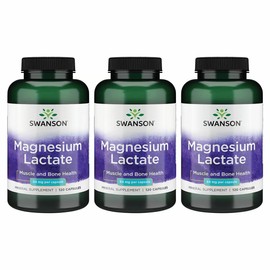 Swanson Magnesium Lactate - Mineral Supplement Promoting Muscle and Bone Health Support - Lactose-Free Lactate Mineral Form for Gentle Absorption - (120 Capsules, 84mg Each) 3 Pack
