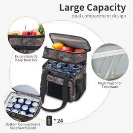 Gafetrey Expandable Large Tactical Lunch Box for Adults, Heavy Duty Durable Lunch Cooler Bag with MOLLE Lunch Pail for Work Camping Fishing Picnic (Blue Camo, 16L)