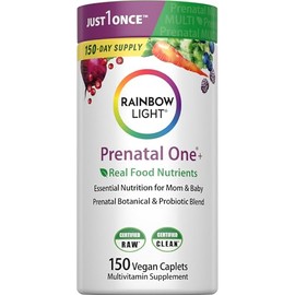 Rainbow Light Prenatal Multivitamin One + for Women with Probiotics | 150 Caplets | Essential Nutrition for Mom & Baby | with Vitamins C & D, Folate, 