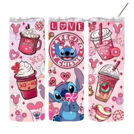 Decorated, Insulated, Spill Proof, Suitable for Hot Beverages, With Lid, With Straw *STITCH CAFECITO Stainless Steel Insulated 20oz Skinny Tumbler W/Lid and straw.*