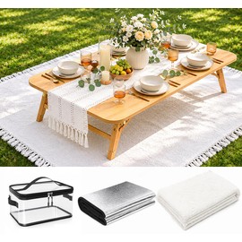 Etnorsu 91 x 71inch White Outdoor Picnic Blanket with Waterproof Mat & Bag