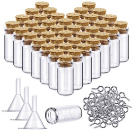 Yungyan 50 Pieces Small Mini Glass Bottles Jars with Cork Stoppers Set, Tiny Cork Glass Bottles with Eye Screws and Small Funnel for Decoration, Art Crafts, DIY Projects, Party Favors(1.5ml)