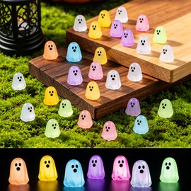 150 Pcs Halloween Luminous Mini Ghosts Figures, 7 Colors Little Resin Ghost
