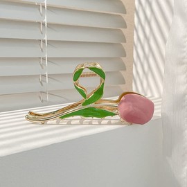 Sweet Pink Tulip Metal Hair Claw Clips, Large Hair Claw Hair Non-Slip No Broken Strong Hold Hair Clamps Fashion Hair Accessories for Woman With Long Thick Curly Hair