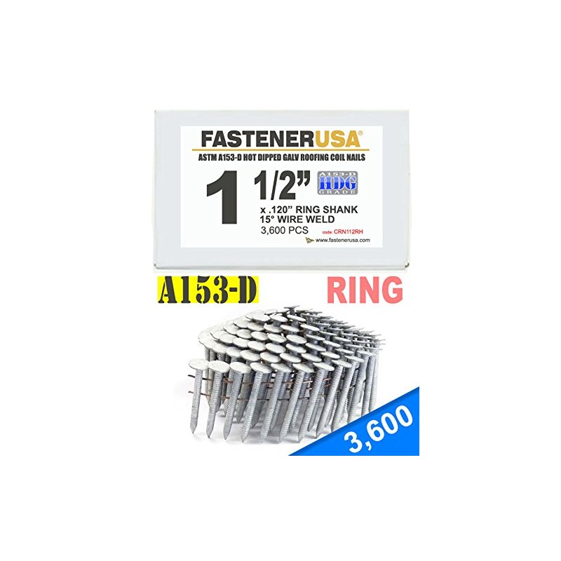 1 1/2" Ring A153-D HDG Coil Roofing Nails 3,600ct