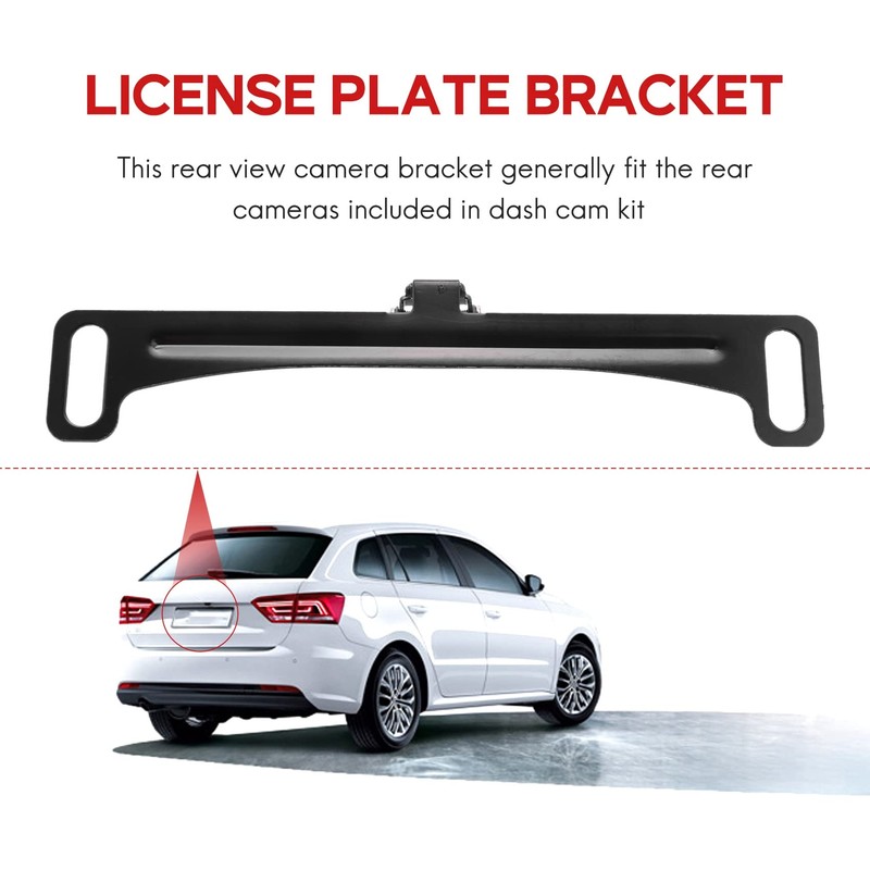 Black Universal Vehicle Backup Camera License Plate Bracket, Installation Holder