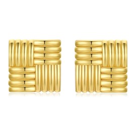 Halora Chunky Drop Earrings Gold Golden Square Statement Vintage Earrings Drop Earrings Women, Copper, No Gemstone