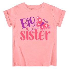 Funnycokid Big Sister Shirts for Girls 5T 4T Butterflies Little Pink Size 5 Pregnancy Announcement Toddler Promoted to Short Sleeve Gifts 4-5 Years
