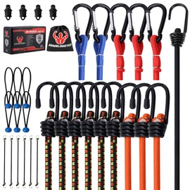 ARMORLOGISTICS Bungee Cords with Hooks, Bungee Cords Heavy Duty Outdoor 30 pcs, 10", 18", 24", 36", 48", 60" Bungee Cord with Carabiner Hooks, Tarp Clips, Ball Bungees, Storage Bag