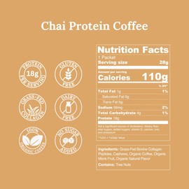 The Roasted Purpose Roasted Chai Latte Instant Organic Coffee with 18g of Grass-fed Collagen Protein, Dairy-Free, Sugar-Free, Bulk Bag 15 Serving