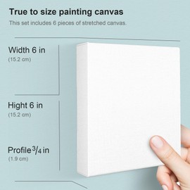PHOENIX 6x6 Inch 6 Pack Artist Canvas - Small Square Stretched Canvases for Painting - 3/4 Inch Profile, 100% Cotton 11 Oz. Gesso Primed White Blank Professional Canvas Oil & Acrylic Paints