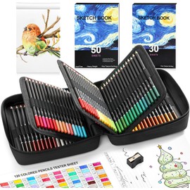 120 Pack Colored Pencils for Adult Coloring Books, Soft Core Oil Based Color Pencils with Sketch Book, Color Book, Art Supplies with Zipper Case, Gifts for Kids, Adults, Artists, Professionals