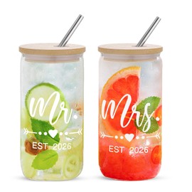 Mr and Mrs Coffee Cups 2026 Gift Glass Tumbler Set With Straw