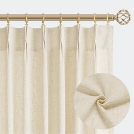 Aersas Beige Pinch Pleated Linen Curtains 84 Inch Length 2 Panels for Living Room Bedroom Cream Semi Sheer Window Curtain Boho Neutral Back Tab Pinch Pleat Drape with Hooks 84 Inches Long