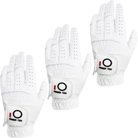FINGER TEN Golf Gloves Men Left Right Hand Rain Grip Value 3 Pack, All Weather Durable Grip Size Small Medium Large XL White Black Blue Red Brown (White, Large, Left)