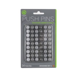U Brands 575U06-24 - Chinchetas de acero a la moda, color negro, blanco y gris, 54 unidades