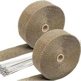 SunplusTrade 2" x 50' Titanium Exhaust Wrap for Motorcycle Cars Header with Stainless Steel Zip Ties (2 Pack)