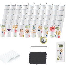 CWRIEB 50pack 20oz flat edge sublimation tumblers ，White skinny insulated Sublimation tumbler Straight Cups with Individual Gift Box, Silicone Bottom Polymer Coating for Heat Transfer （50pack 20oz）