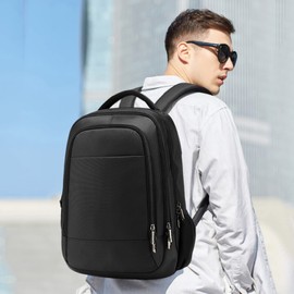 FANDARE Unisex Laptop Backpack Business Travel Daypack with USB Earphone Port College Computer School Bag Knapsack for Women Men Outdoor Campus Pack Waterproof Polyester Black