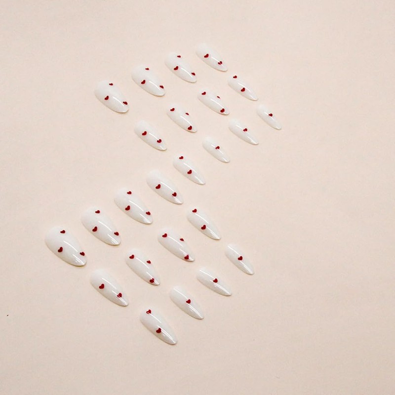 24pcs Almond Press on Nails Medium Fake Nails All White