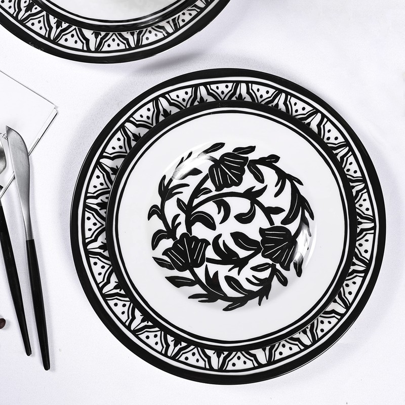 Lechoo Melamine Dinnerware Sets-12pcs Melamine Plates and Bowls Set, Unbreakable,