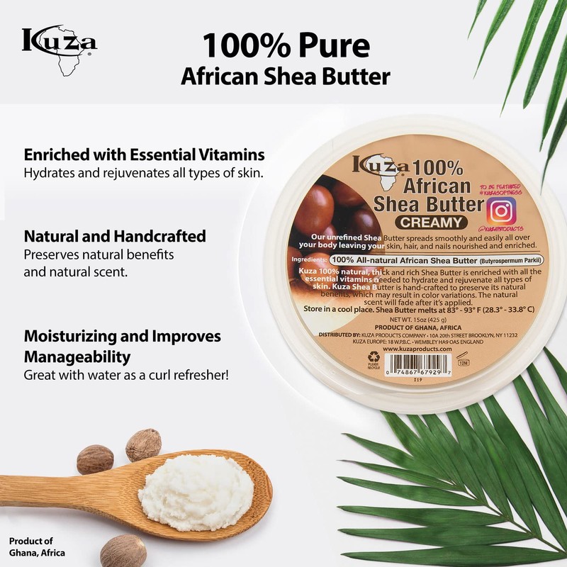 Kuza 100% Pure African Shea Butter with Borututu, White Creamy
