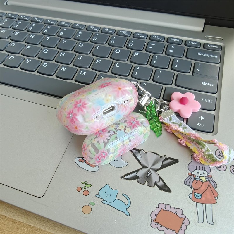 PIQIUZC Compatible with AirPods 4 Case, Cute Grace Pink Floral