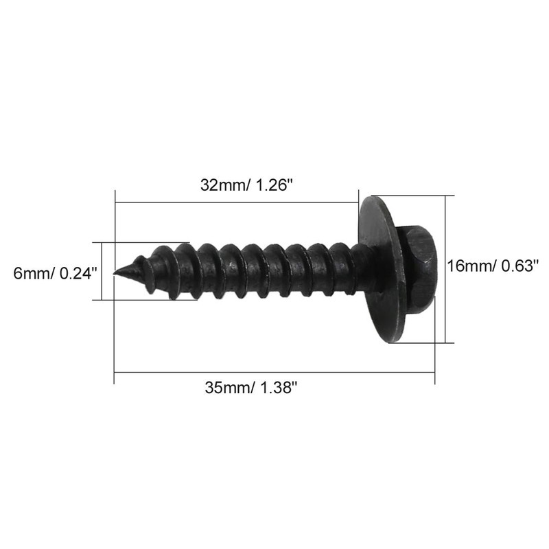 X AUTOHAUX 8pcs 6 x 35mm Stainless Steel Black Screw