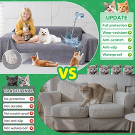 Loiion Cat Scratch Furniture Protector - Anti-Slip, Waterproof Sofa Cover to Keep Cats Off, Pet-Friendly Couch Protectors for 3 Cushion Couch, Gray Anti-Scratch Couch Cover for Pets and Kids 134"X71"