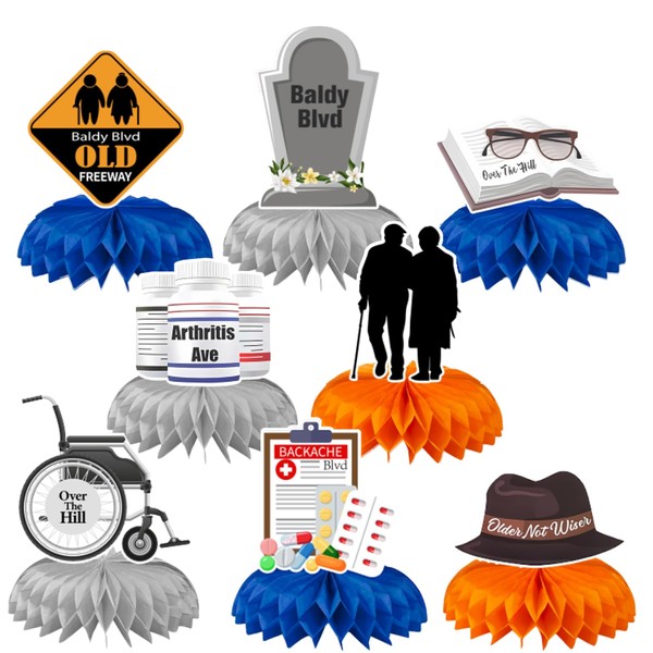 8Pcs Over The Hill Birthday Decorations Old Age Honeycomb Centerpieces