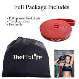 TheFitLife Resistance Pull Up Bands - Pull-Up Assist Exercise Bands, Long Workout Loop Bands for Body Stretching, Powerlifting, Fitness Training, Bonus Carrying Bag and Workout Guide (Red)