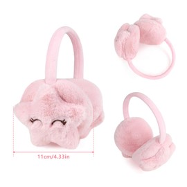 CHENKEE Winter Plush Earmuffs, Pack of 2 Women's Earmuffs, Warm Ear Warmers, Winter Plush Ear Warmers, Outdoor Adjustable Earmuffs, Pink, Grey, Pink grey