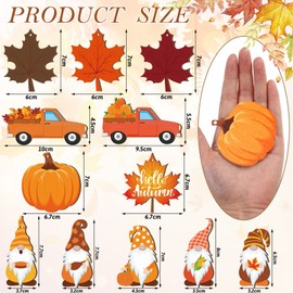 36 Pcs Fall Thanksgiving Ornaments Fall Tree Decorations Autumn Pumpkin Gnome Leaf Cutouts Fall Hanging Ornaments Wooden Hanging Craft Ornaments with Rope for Home (Autumn Style)