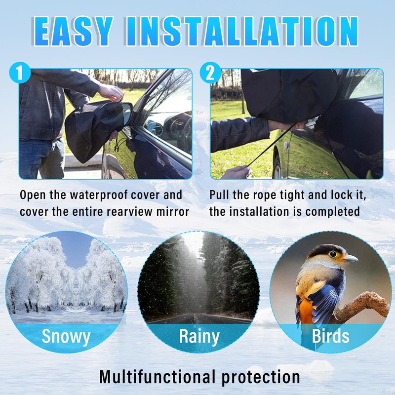 Ziciner 6 PCS Waterproof Side View Mirror Covers with Drawstrings,
