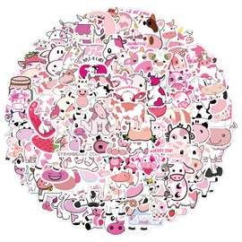 Sticker Junkies 100PCS Strawberry Cow Stickers Kawaii Cute Cartoon Pink Cow Stickers for Laptop Skateboard Computer Luggage Water Bottle Guitar Refrigerator for Teens Kids Boys Girls