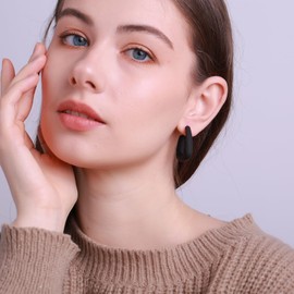 RUOFFETA Acrylic Huggie Statement Earrings, Colorful Dome Huggie Hoop Earrings for Women(Black)