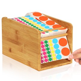 5 inch Manual Label Dispenser Adjustable Label Dispenser Sticker Roll Holder Display Dispenser Sticker Holder Organizer for Multiple Rolls in Classroom Business Home（10 * 6.3 * 6inch No Stickers