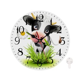 LOKMU Silent Non Ticking Clock 10 Inch, Round Wall Clock,Decorative for Living Room, Kitchen, Home,Bathroom, Bedroom, Office or School, Cute Cow in Green Grass