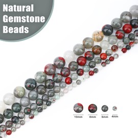 Natural Stone Beads Round Genuine Real Stone Beading Strand Loose Gemstones DIY Smooth Bead for Bracelet Necklace Earrings Jewelry Making (African Bloodstone, 6mm 60 Pieces)