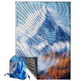 Waterproof Outdoor Camping Blanket - Reversible & Durable Packable Camping Quilt Comforter, 75"x50" Puffy Down Alternative Camp Blankets for Sleeping, Backpacking Hiking Compact Travel Essentials