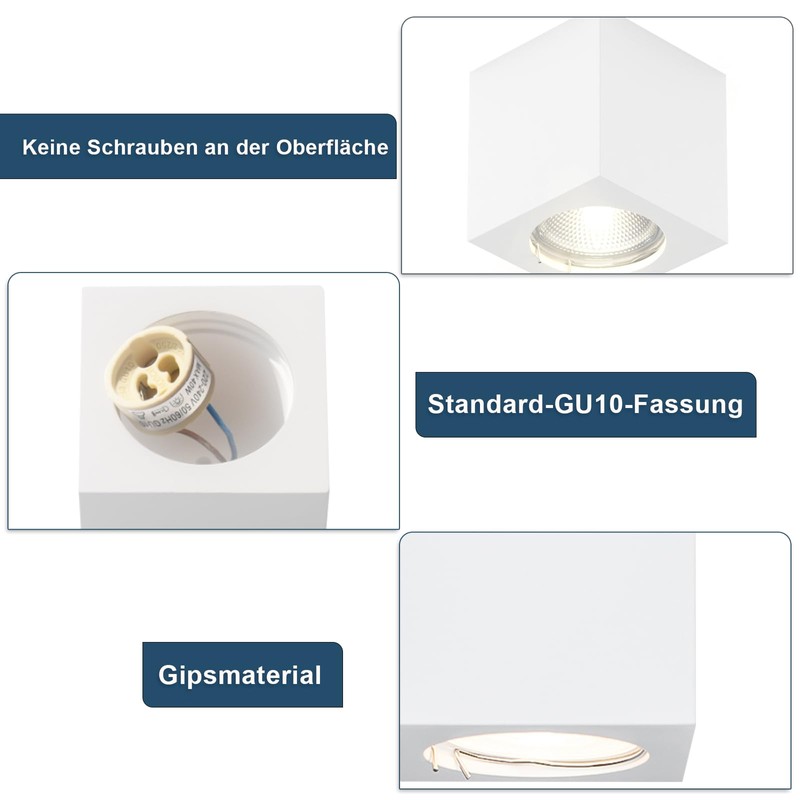 ZMH Surface-Mounted Spotlight GU10: Surface-Mounted Spotlight Square Ceiling Spotlights Ceiling