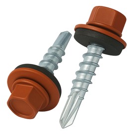 4.8 mm x 35 mm Roofing Screws, Hex Head Self-drilling Color (RAL 8004 Copper Brown) Roof Screws With EPDM Sealed Washer, Rust Proof Zinc Plated Hardened Coarse Threads Screw for Outdoor Use (50 pcs)