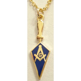 Trowel with Square & Compass Masonic Necklace - [Gold & Blue][1'' Tall]
