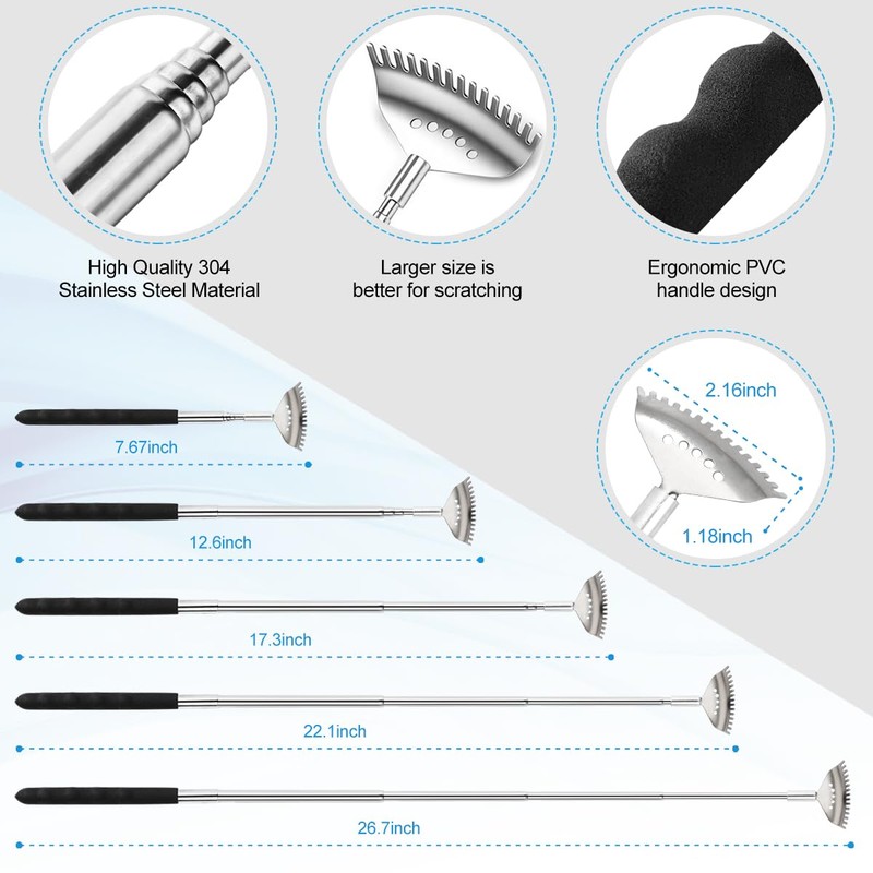 Yeipis 3 Pack Different Back Scratcher Metal Portable Telescoping with