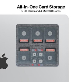 Afterplug Ultra Slim Adhesive SD & MicroSD Card Holder for Laptops, 9 Slots for 5 SD and 4 MicroSD Cards, Gray